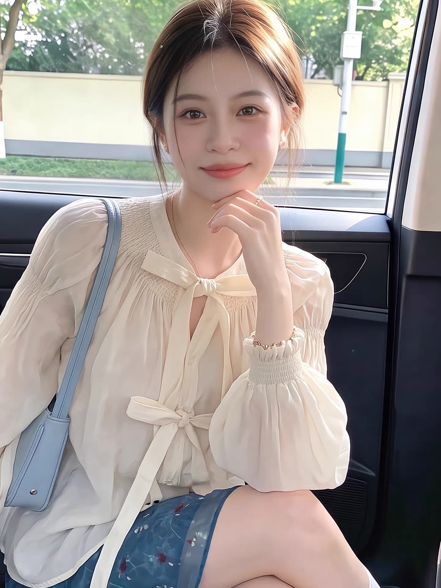 나비 매듭 벌룬 소매 시폰 셔츠 여성 여름 한국 스타일 chic 빛 요리 한 바람 루즈핏 셔츠 작은 대중 디자인 센스 맨위 상세 이미지 5