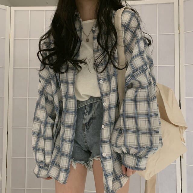 체크무늬 여성 셔츠 루즈핏 한국 스타일 중간 길이 레트로 홍콩 느낌 다용도 bf 긴팔 자외선 차단 ins 재킷 트렌디 이미지 3