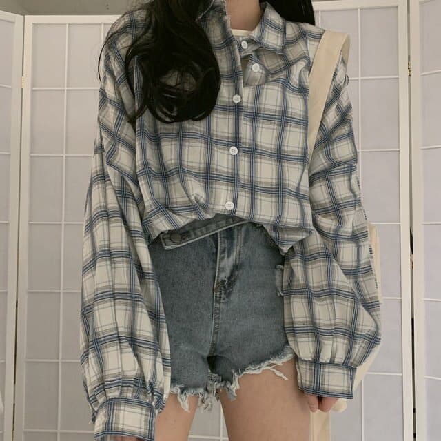 체크무늬 여성 셔츠 루즈핏 한국 스타일 중간 길이 레트로 홍콩 느낌 다용도 bf 긴팔 자외선 차단 ins 재킷 트렌디 상세 이미지 1