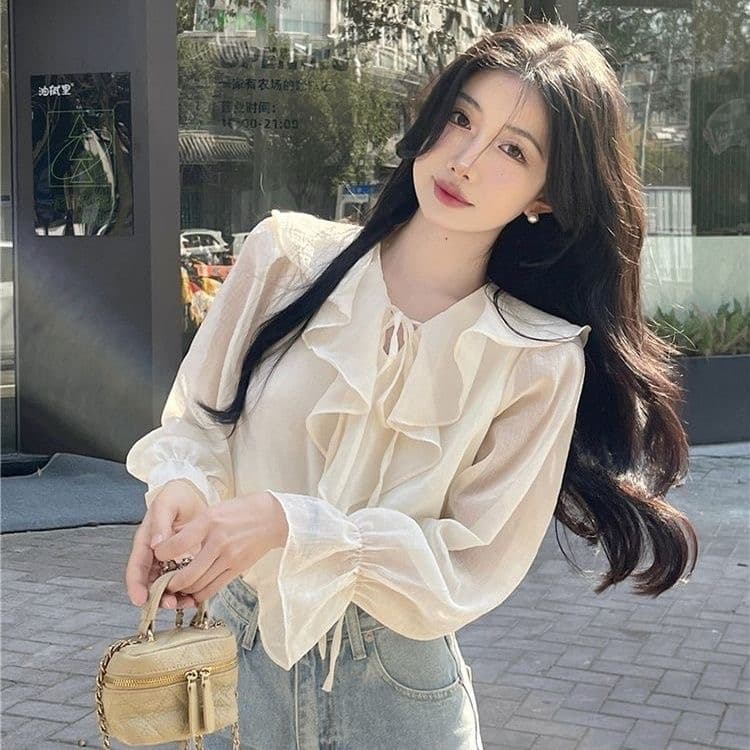 2026 년 봄 새로운 작은 키 디자인 센스 작은 대중 셔츠 맨위 여성 다용도 부드러운 달콤함 긴팔 셔츠 상세 이미지 7