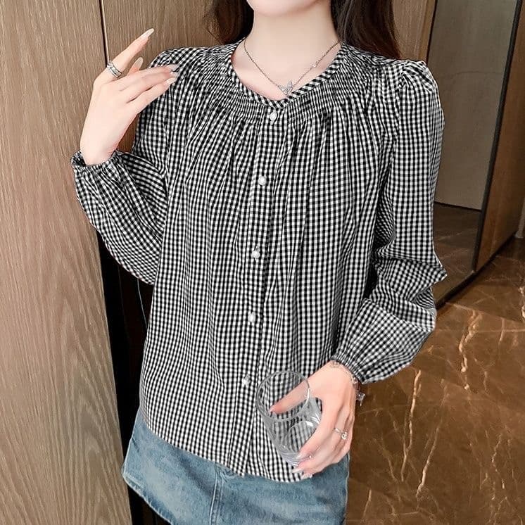 2026 작은 청신 연령 감소 체크무늬 새로운 셔츠 슬림해 보이는 맨위 상세 이미지 6