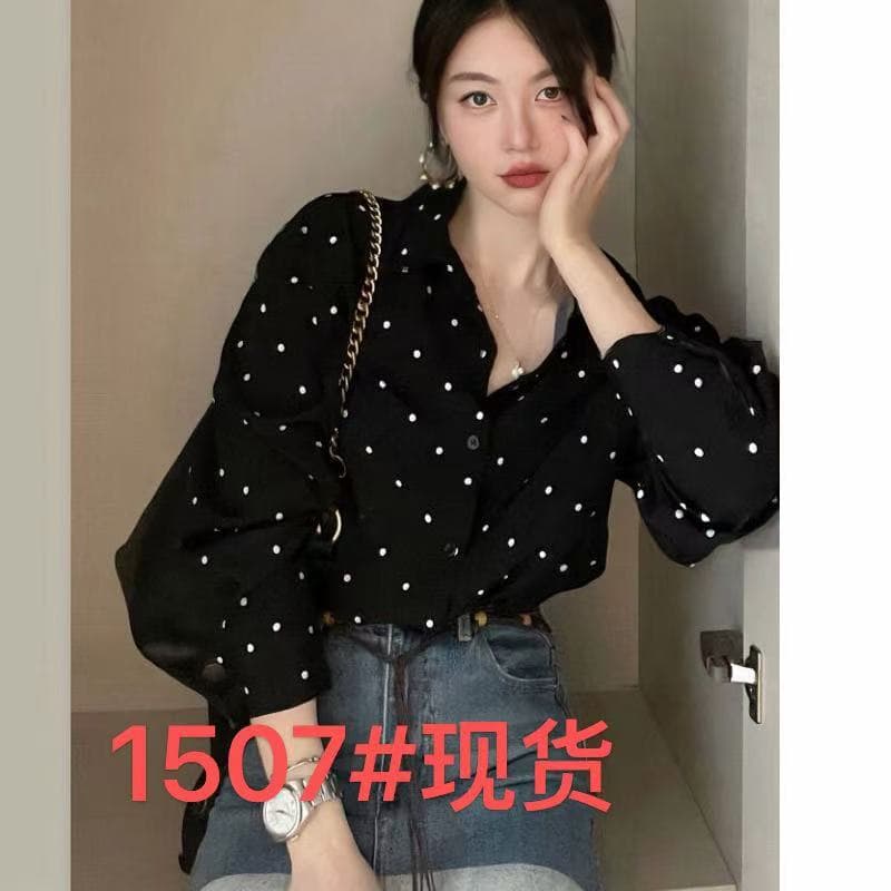 검정색 도트 무늬 쉬폰 셔츠 여성 긴 소매 2026 봄 가을 레트로 디자인 센스 고급 프랑스식 작은 대중 고유 한 맨위