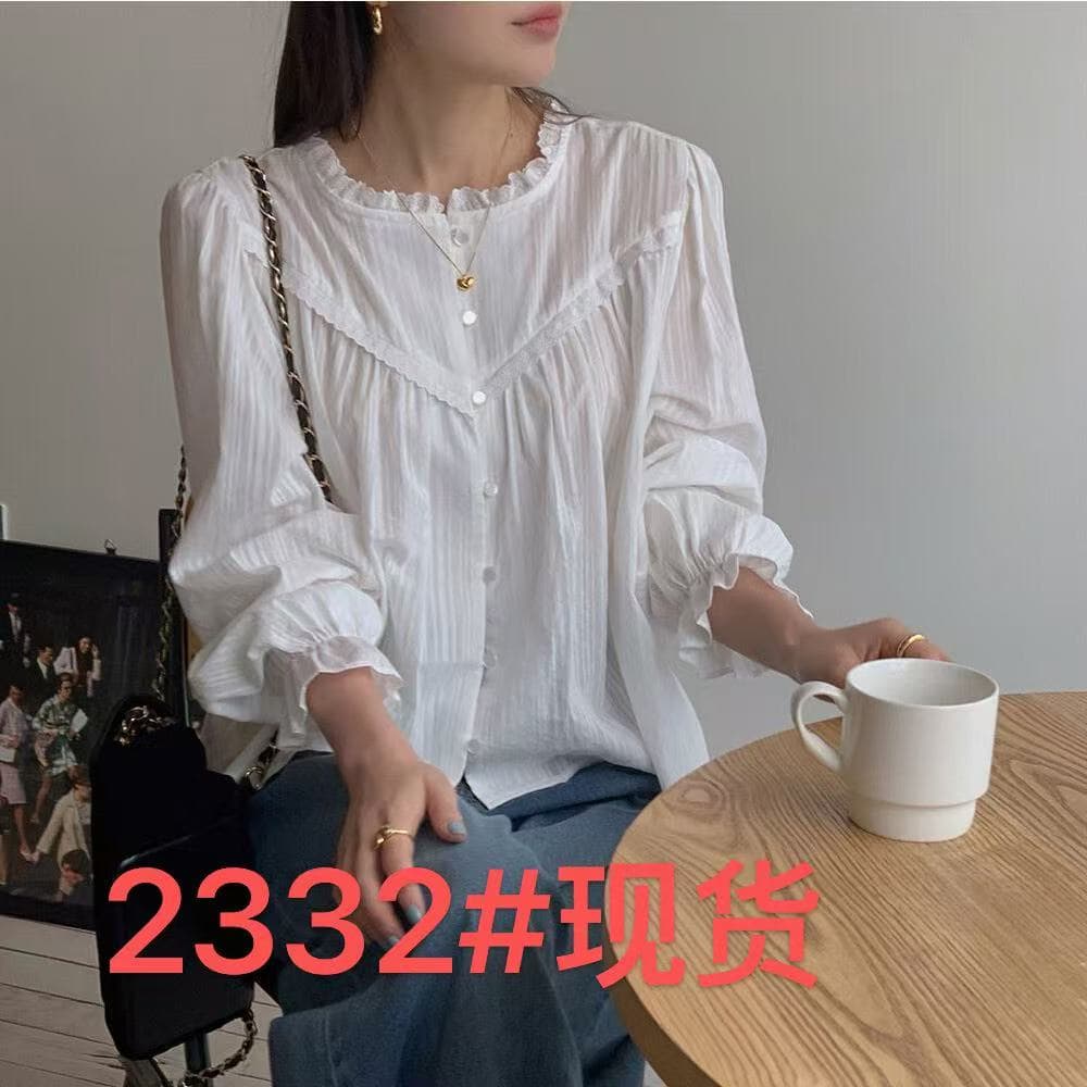있음 선적 가을의 날 머리말 시 프랑스식 레이스 칼라 여성 셔츠 작은 키 부드러운 바람 Chic 인사이드 가져 가라. 셔츠