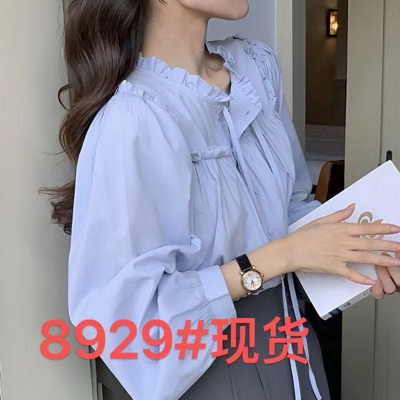 프랑스식 나비 매듭 여성 셔츠 이른 가을 Chic 인사이드 가져 가라. 셔츠 레이스업 파란색 고급 센스 스택 착용 맨위