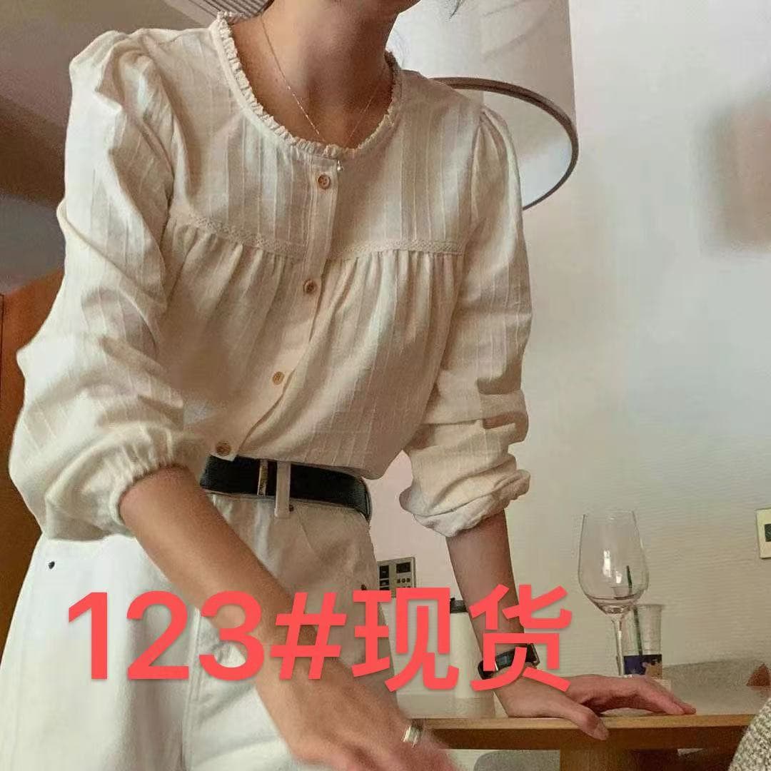 크기 있음 업데이트 프랑스식 레트로 패치워크 레이스 칼라 싱글 줄 버튼 레이스 조각 달콤함 다용도 셔츠 맨위
