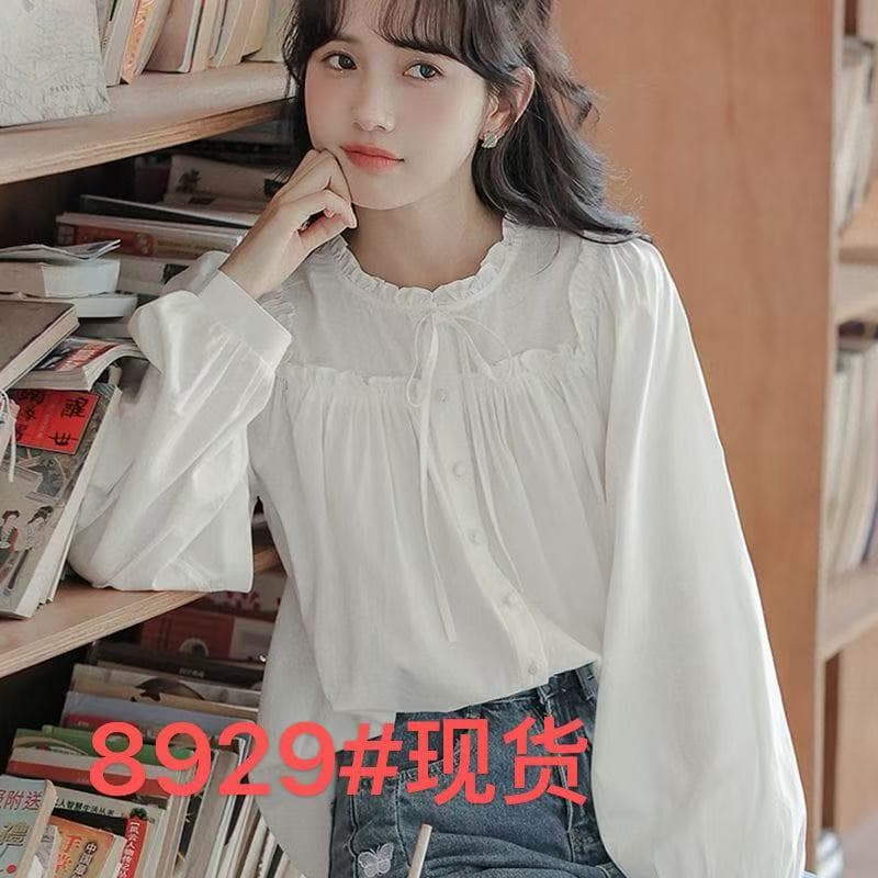 봄 가을 프랑스식 긴팔 화이트 여성 셔츠 2026 새로운 달콤함 프릴 칼라 맨위 학생 디자인 센스 셔츠