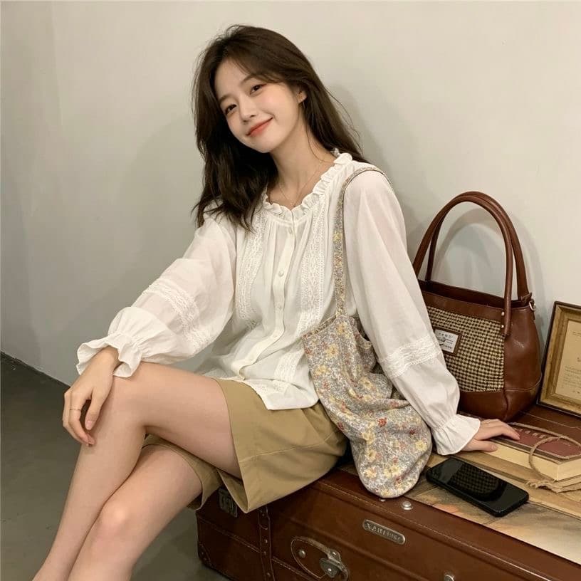 봄 여름 한국 스타일 숲속 소녀 작은 청신 자외선 차단 의류 인형 셔츠 맨위 레이스 측면 루즈핏 얇은 오픈 가디건 셔츠 자외선 차단 의류 이미지 4