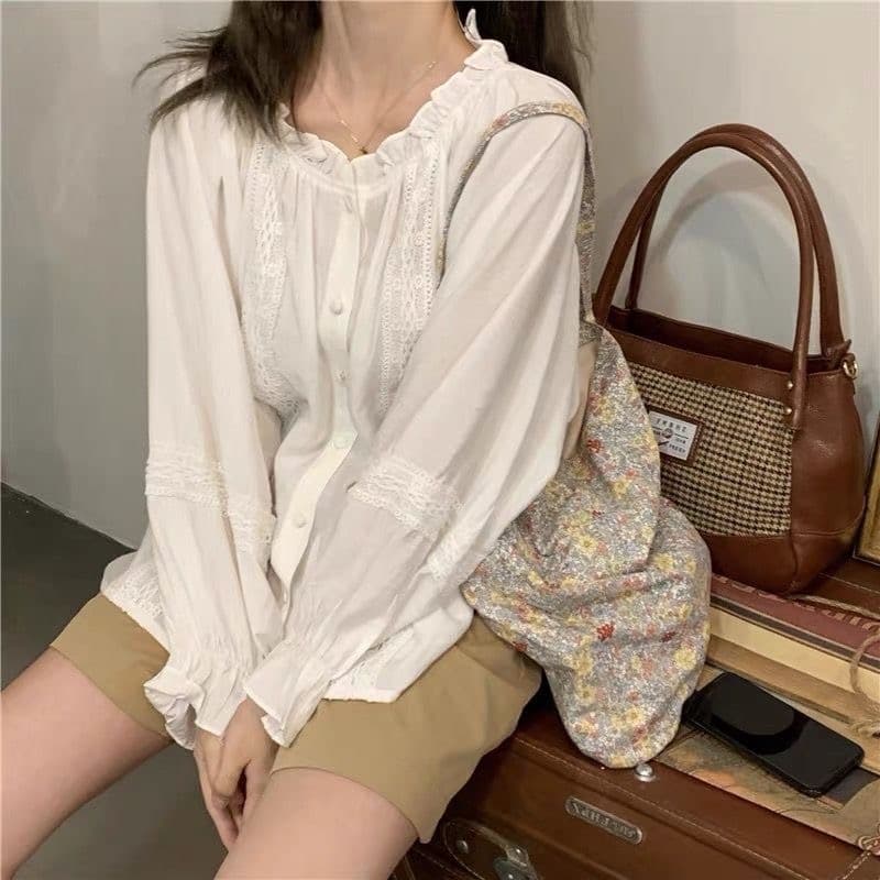 봄 여름 한국 스타일 숲속 소녀 작은 청신 자외선 차단 의류 인형 셔츠 맨위 레이스 측면 루즈핏 얇은 오픈 가디건 셔츠 자외선 차단 의류 상세 이미지 1