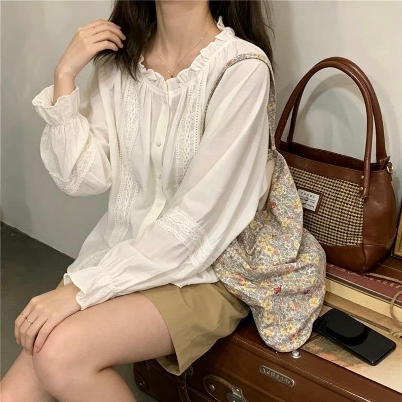 봄 여름 한국 스타일 숲속 소녀 작은 청신 자외선 차단 의류 인형 셔츠 맨위 레이스 측면 루즈핏 얇은 오픈 가디건 셔츠 자외선 차단 의류 상세 이미지 2