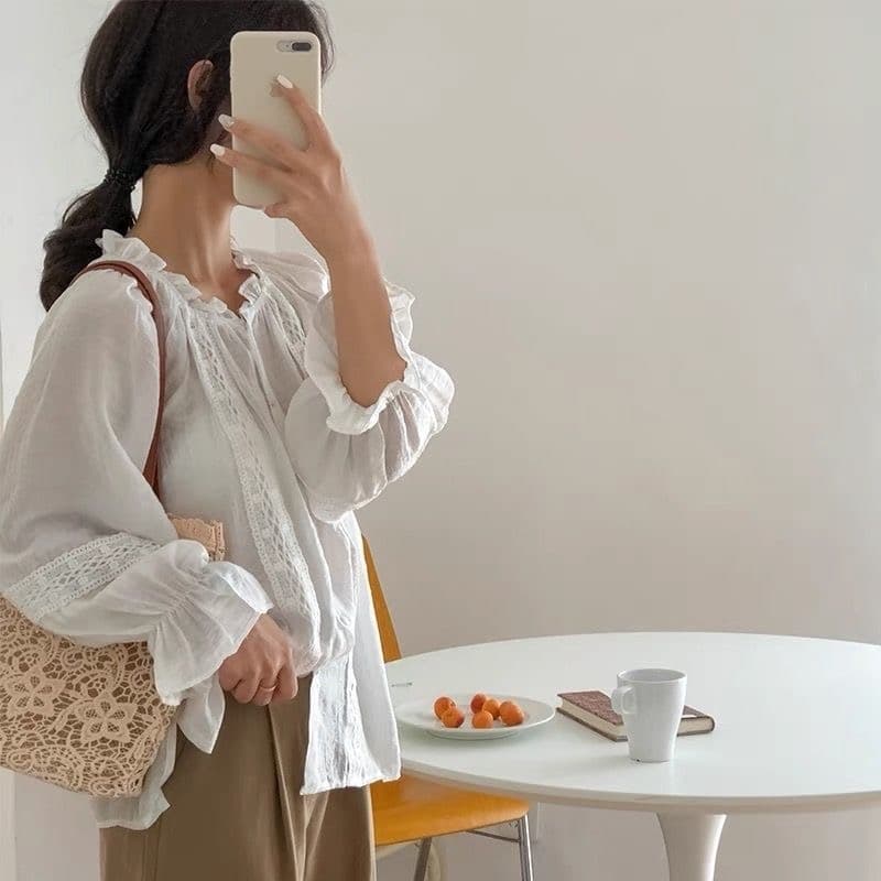 봄 여름 한국 스타일 숲속 소녀 작은 청신 자외선 차단 의류 인형 셔츠 맨위 레이스 측면 루즈핏 얇은 오픈 가디건 셔츠 자외선 차단 의류 상세 이미지 4