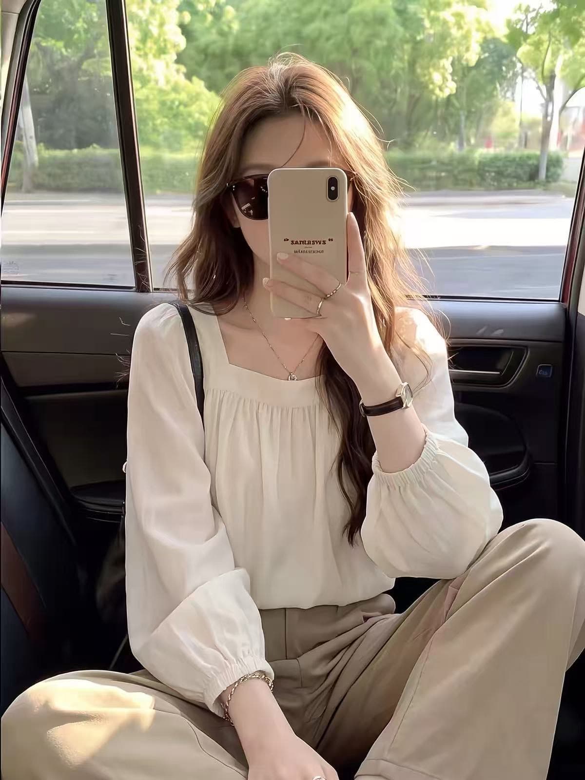 프랑스식 고급 센스 광장 칼라 거품 소매 긴팔 여성 셔츠 가을 루즈핏 디자인 센스 작은 대중 Chic 작은 셔츠 맨위 이미지 3