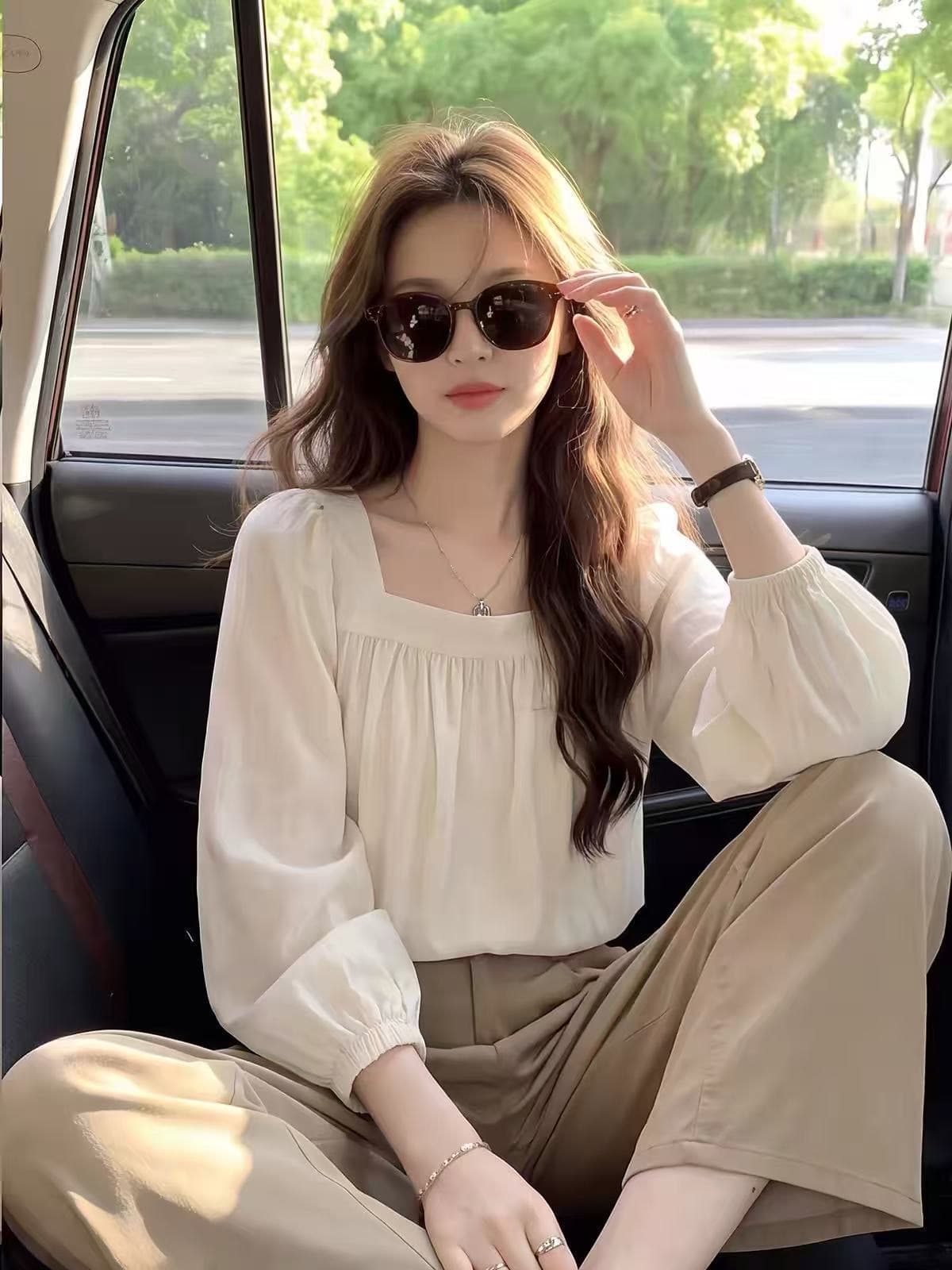 프랑스식 고급 센스 광장 칼라 거품 소매 긴팔 여성 셔츠 가을 루즈핏 디자인 센스 작은 대중 Chic 작은 셔츠 맨위 상세 이미지 1