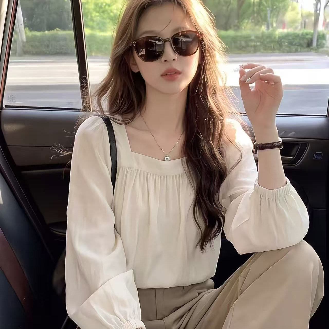 프랑스식 고급 센스 광장 칼라 거품 소매 긴팔 여성 셔츠 가을 루즈핏 디자인 센스 작은 대중 Chic 작은 셔츠 맨위 상세 이미지 2