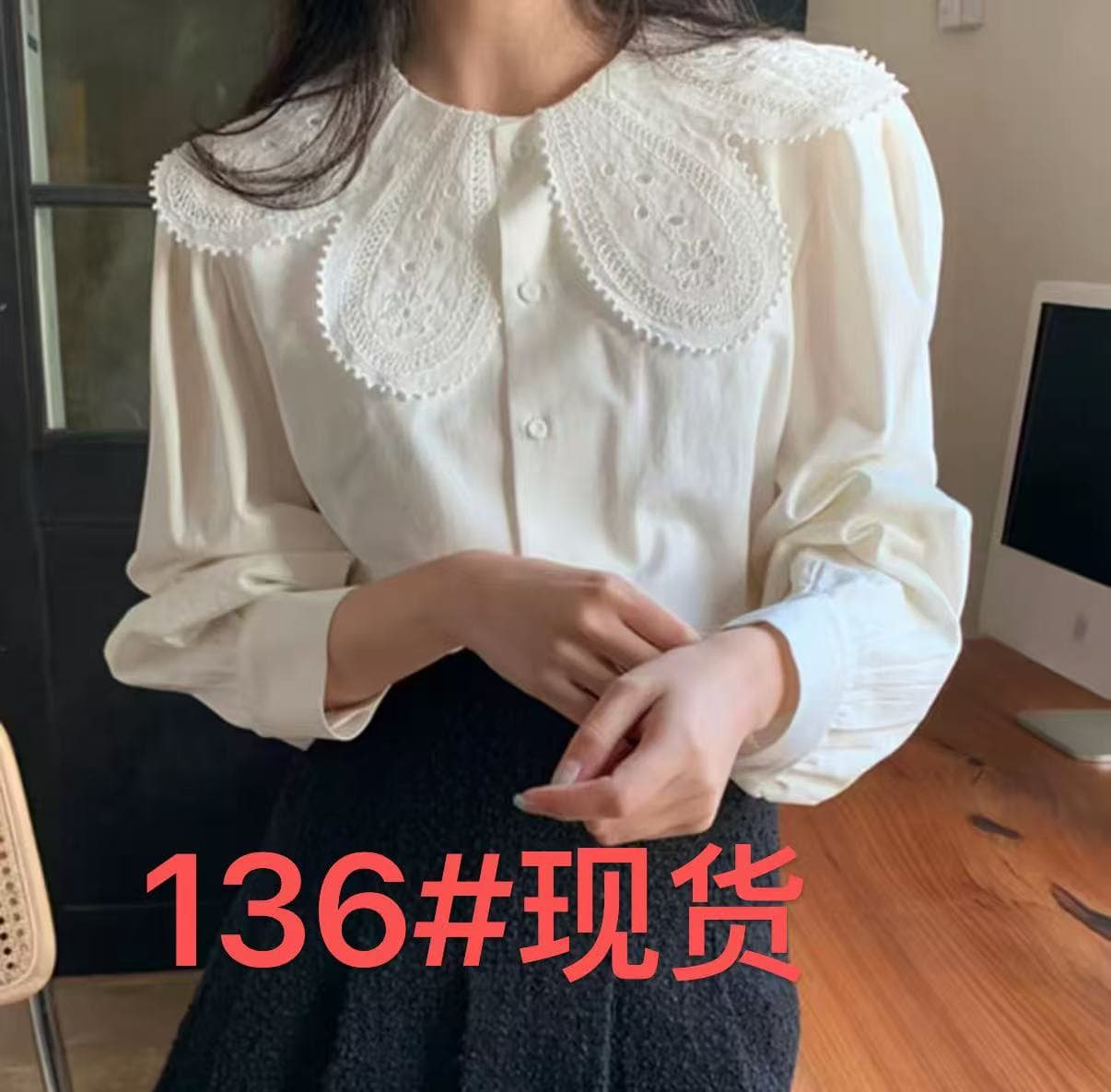 2026 새로운 맨위 화이트 한국 chic 레트로 개성 불규칙 칼라 플라워 긴팔 셔츠 인형