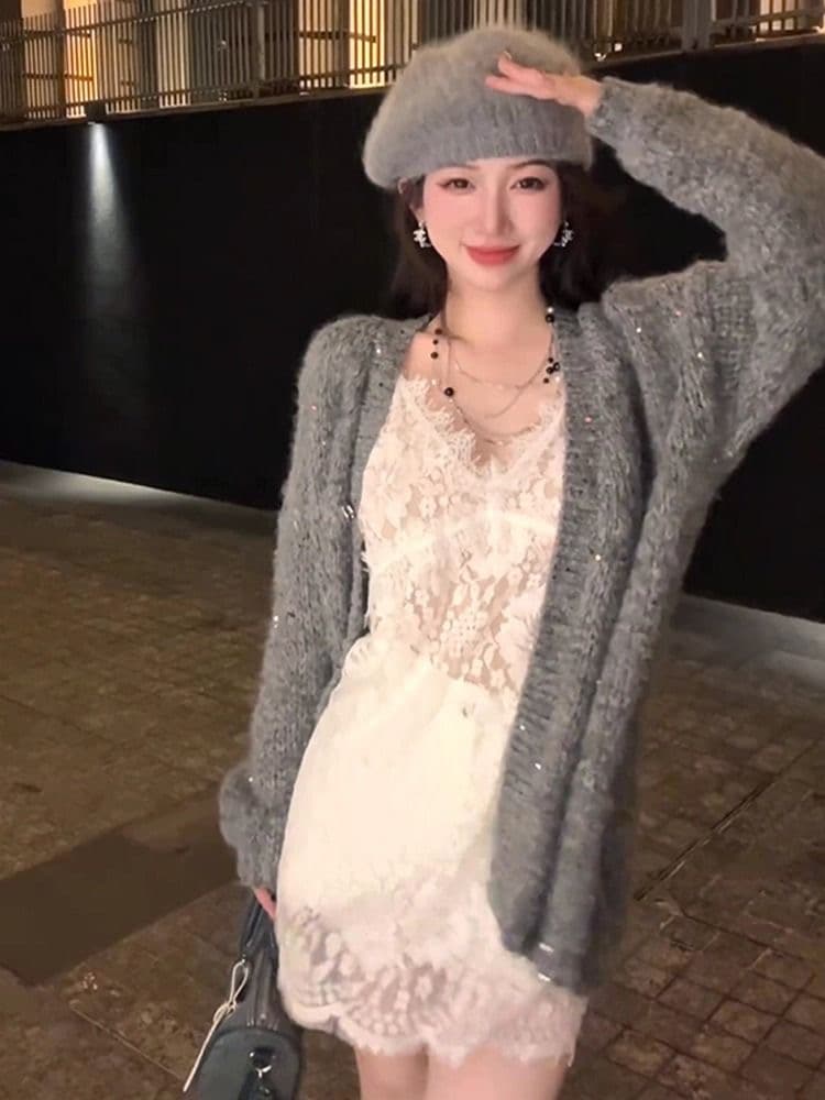 만나는 스택 착용 인터넷 유명인 폭발 레트로 프랑스식 레이스 조각 벨벳 불규칙 슬립 쇼트 스타일 드레스 이미지 2