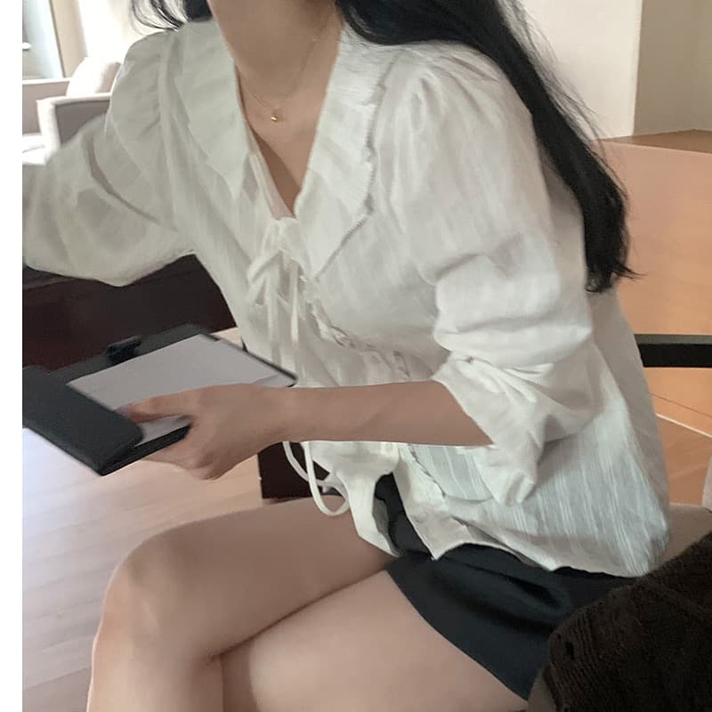 chic 2026 레이스업 싱글 줄 버튼 셔츠 이미지 5