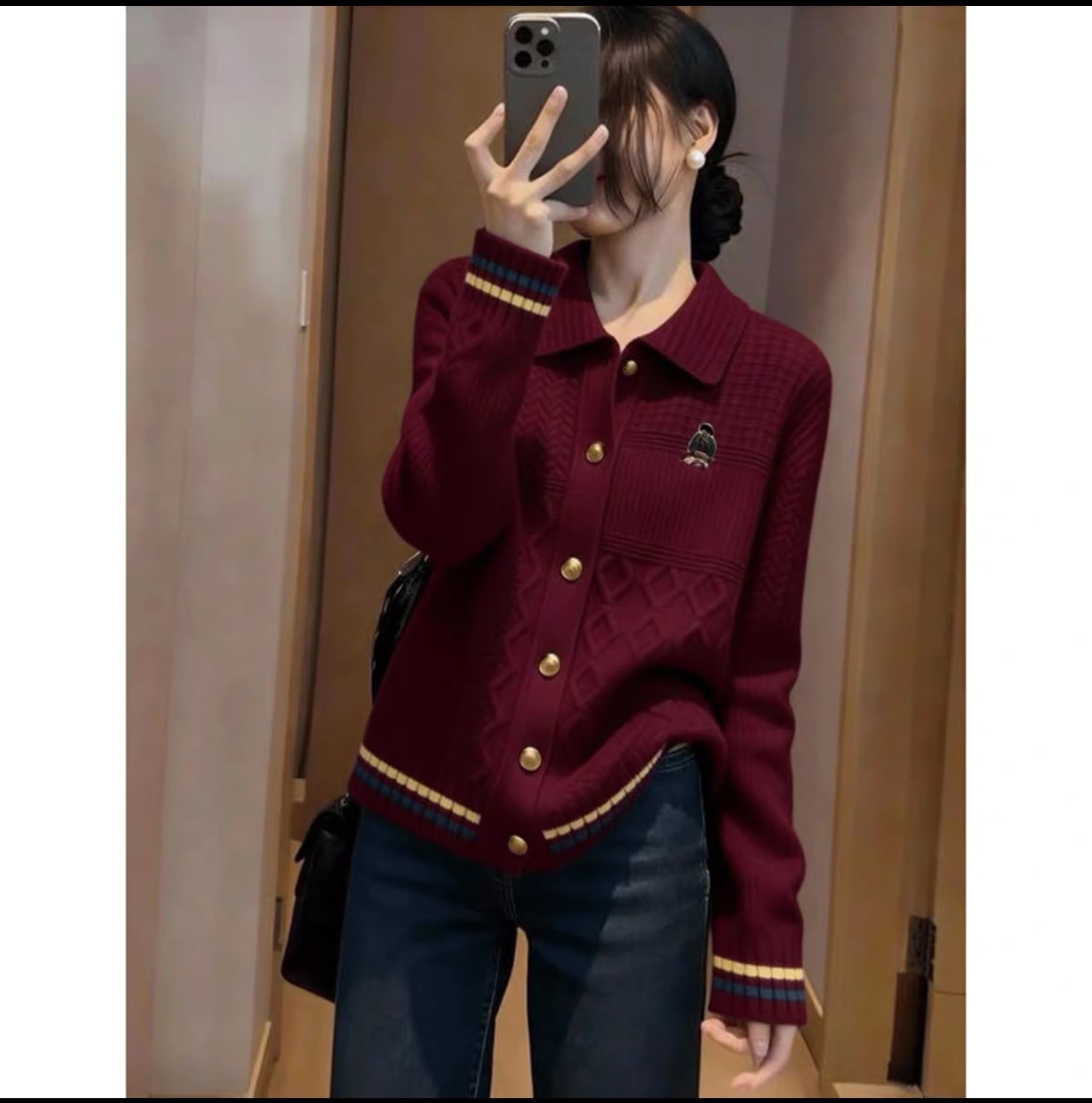 부드러운 바람 POLO 칼라 니트 오픈 가디건 여성 2026 가을 겨울 새로운 품격 스웨터 고급 재킷 고유 한 맨위 상세 이미지 9