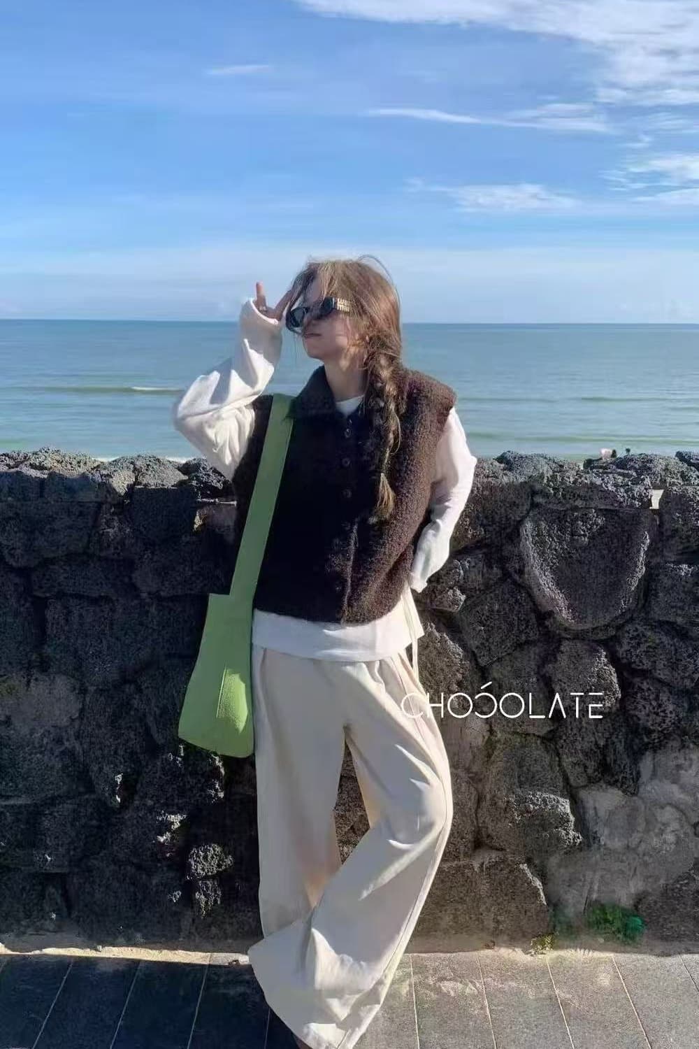 오트밀 우유 버블 터틀넥 양모 니트 조끼 여자 세련된 외국 가스 스택 착용 외부 가져 가라. 조끼 이미지 6