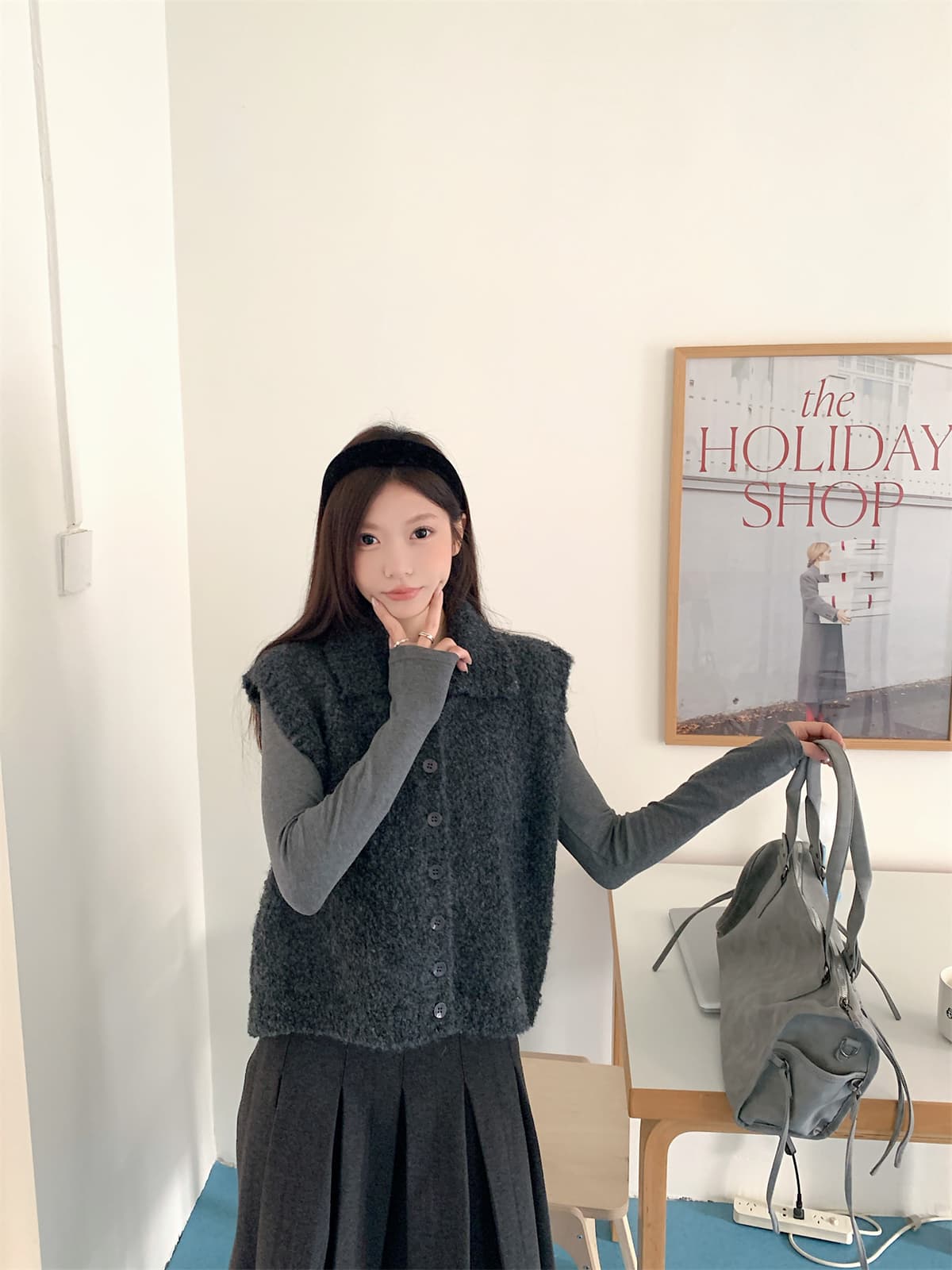오트밀 우유 버블 터틀넥 양모 니트 조끼 여자 세련된 외국 가스 스택 착용 외부 가져 가라. 조끼 상세 이미지 4