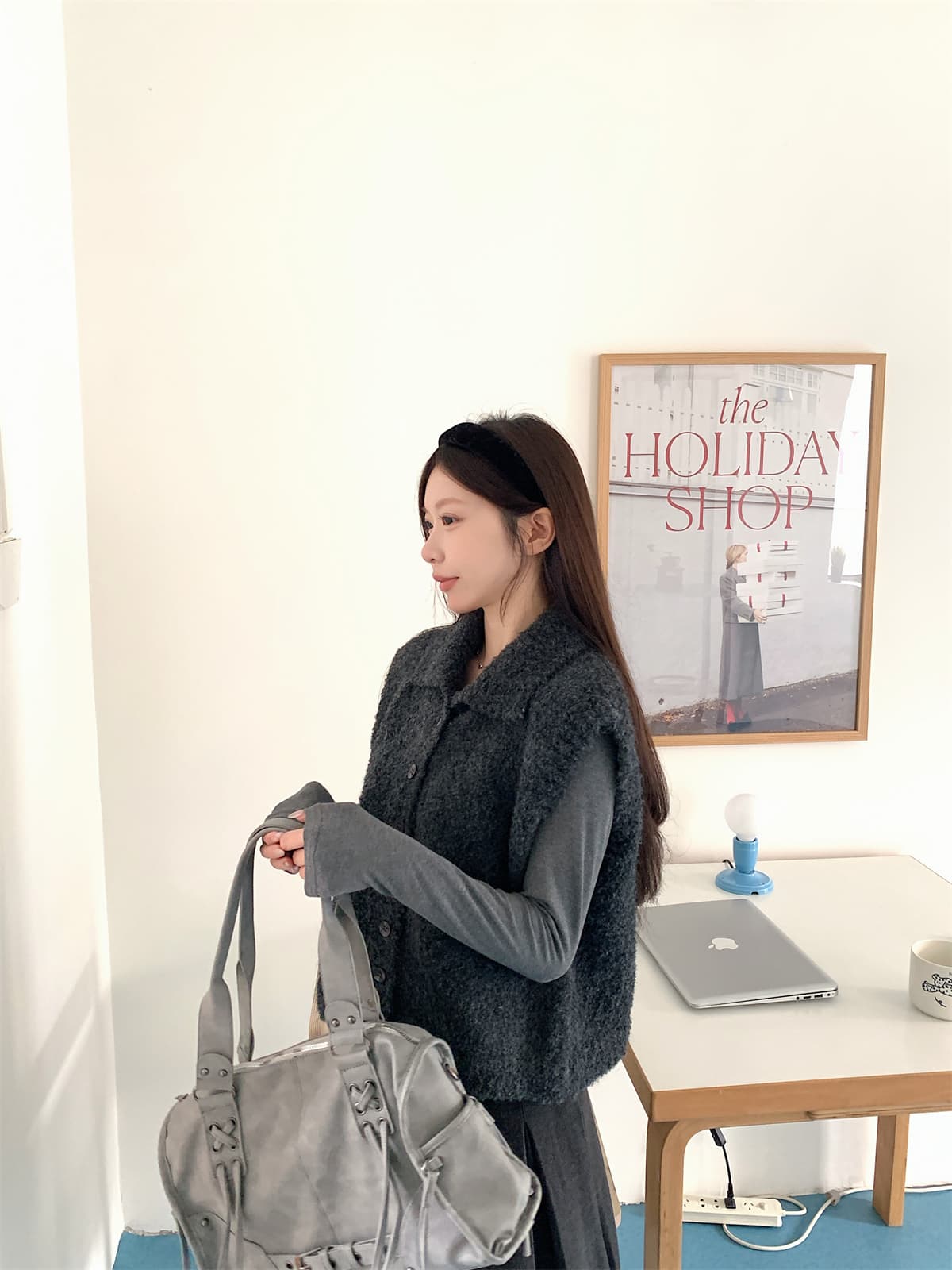 오트밀 우유 버블 터틀넥 양모 니트 조끼 여자 세련된 외국 가스 스택 착용 외부 가져 가라. 조끼 상세 이미지 5