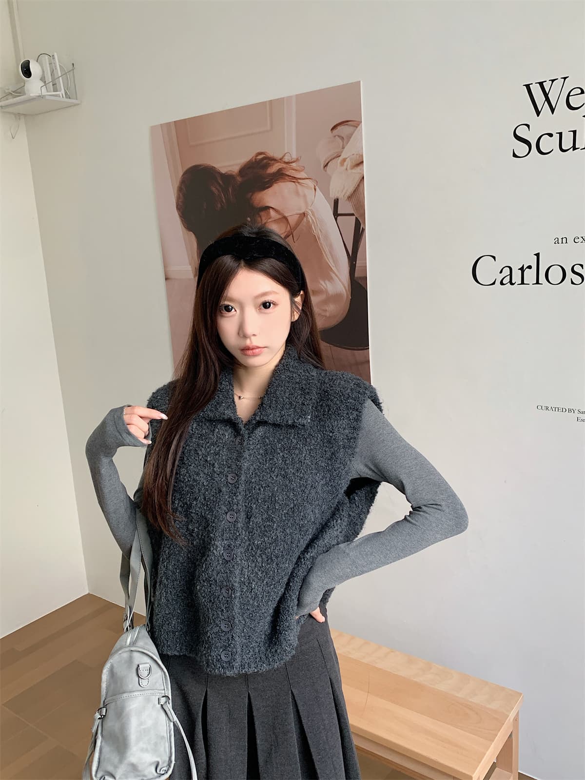 오트밀 우유 버블 터틀넥 양모 니트 조끼 여자 세련된 외국 가스 스택 착용 외부 가져 가라. 조끼 상세 이미지 6