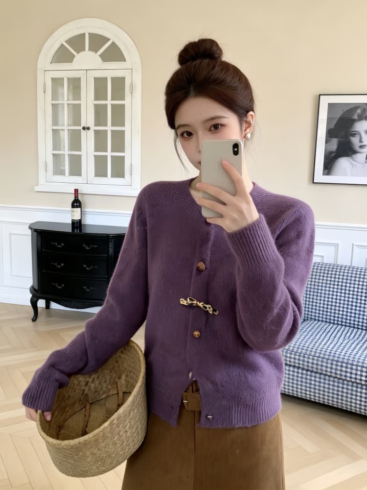 2026 한 부서 새로운 니트 스웨터 스웨터 여자 가을 겨울 자이언트 잘 생긴 라운드 넥 오픈 가디건 출퇴근 외부 잡아라. 외투 트렌디 이미지 3