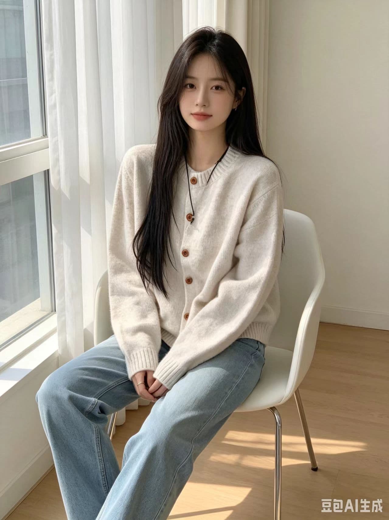 한 부서 휴식 센스 라운드 넥 동대문 캐주얼 백 탑 단색 니트 맨위 부드러운 찹쌀 질감 루즈핏 스웨터 오픈 가디건 상세 이미지 4