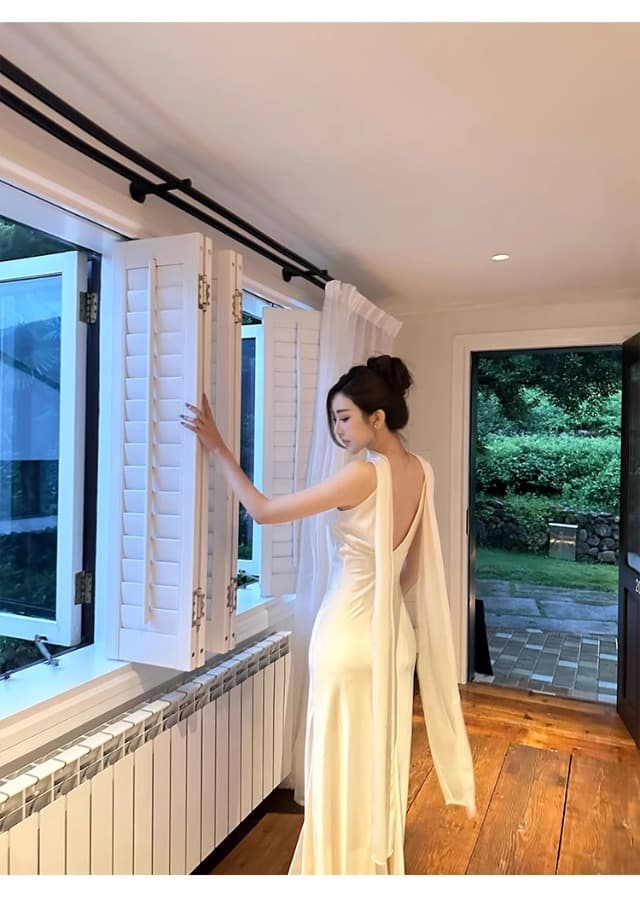 튤립 비즈 박기 아세트산 양면 공단 리본 드레스 품격 백리스 섹시함 고급 센스 예복 치마 상세 이미지 22