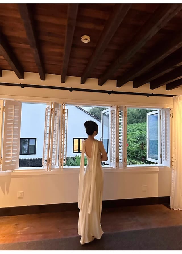튤립 비즈 박기 아세트산 양면 공단 리본 드레스 품격 백리스 섹시함 고급 센스 예복 치마 상세 이미지 41
