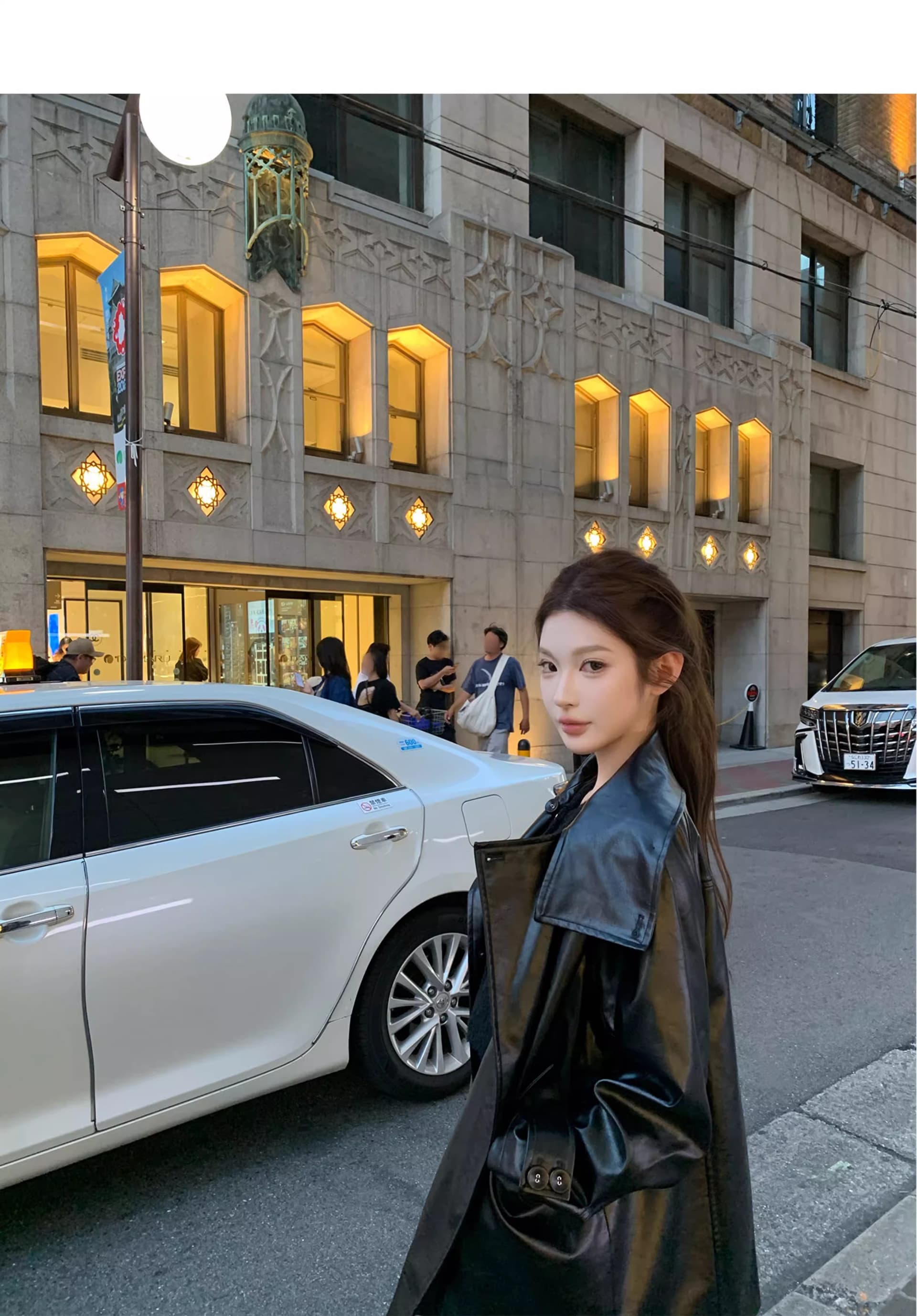chicyou 검정색 품격 캐주얼 루즈핏 스탠드 칼라 부드럽다 가을 새로운 가죽 재킷 아메리칸 재킷 여성 코트 상세 이미지 16
