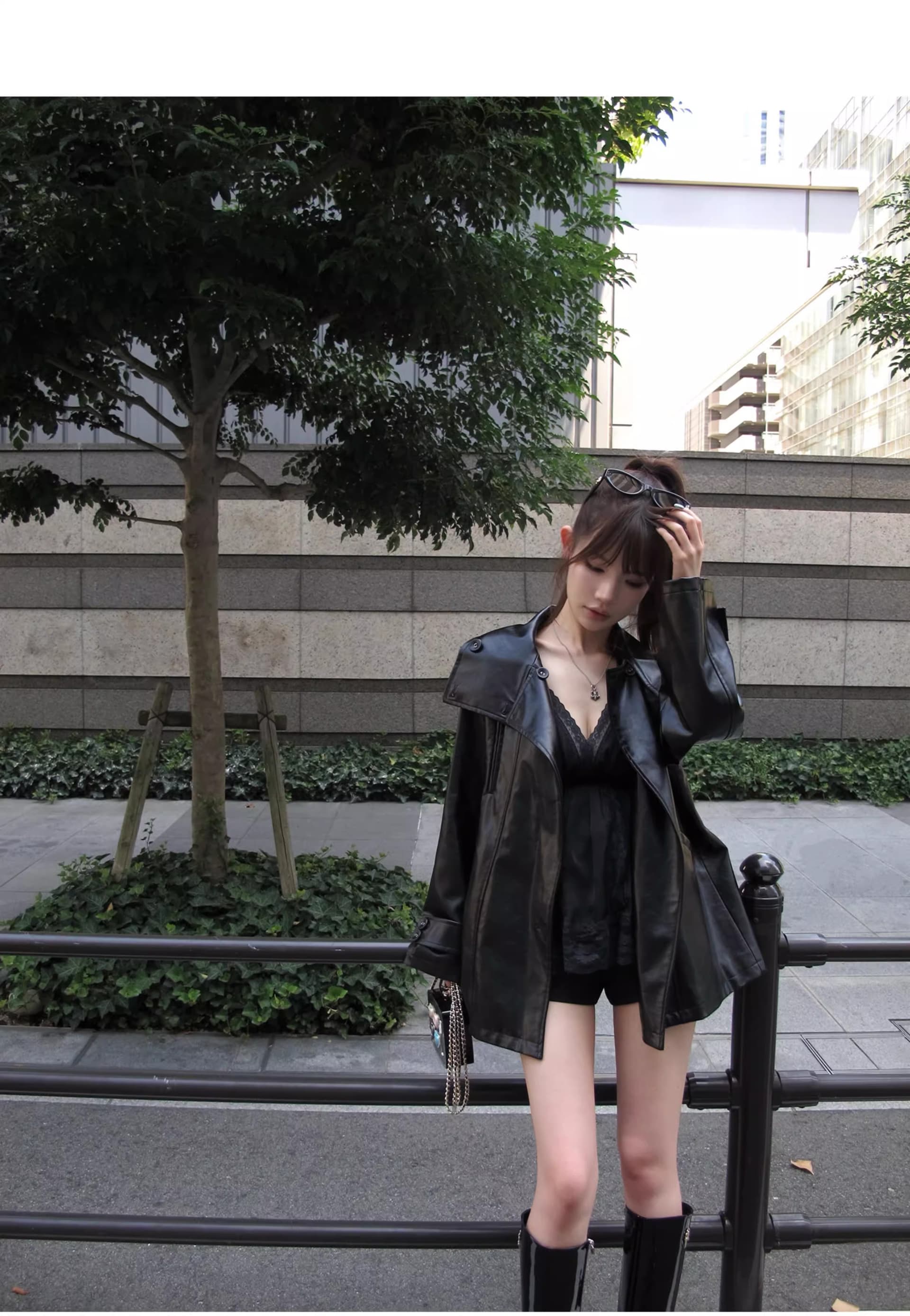 chicyou 검정색 품격 캐주얼 루즈핏 스탠드 칼라 부드럽다 가을 새로운 가죽 재킷 아메리칸 재킷 여성 코트 상세 이미지 17