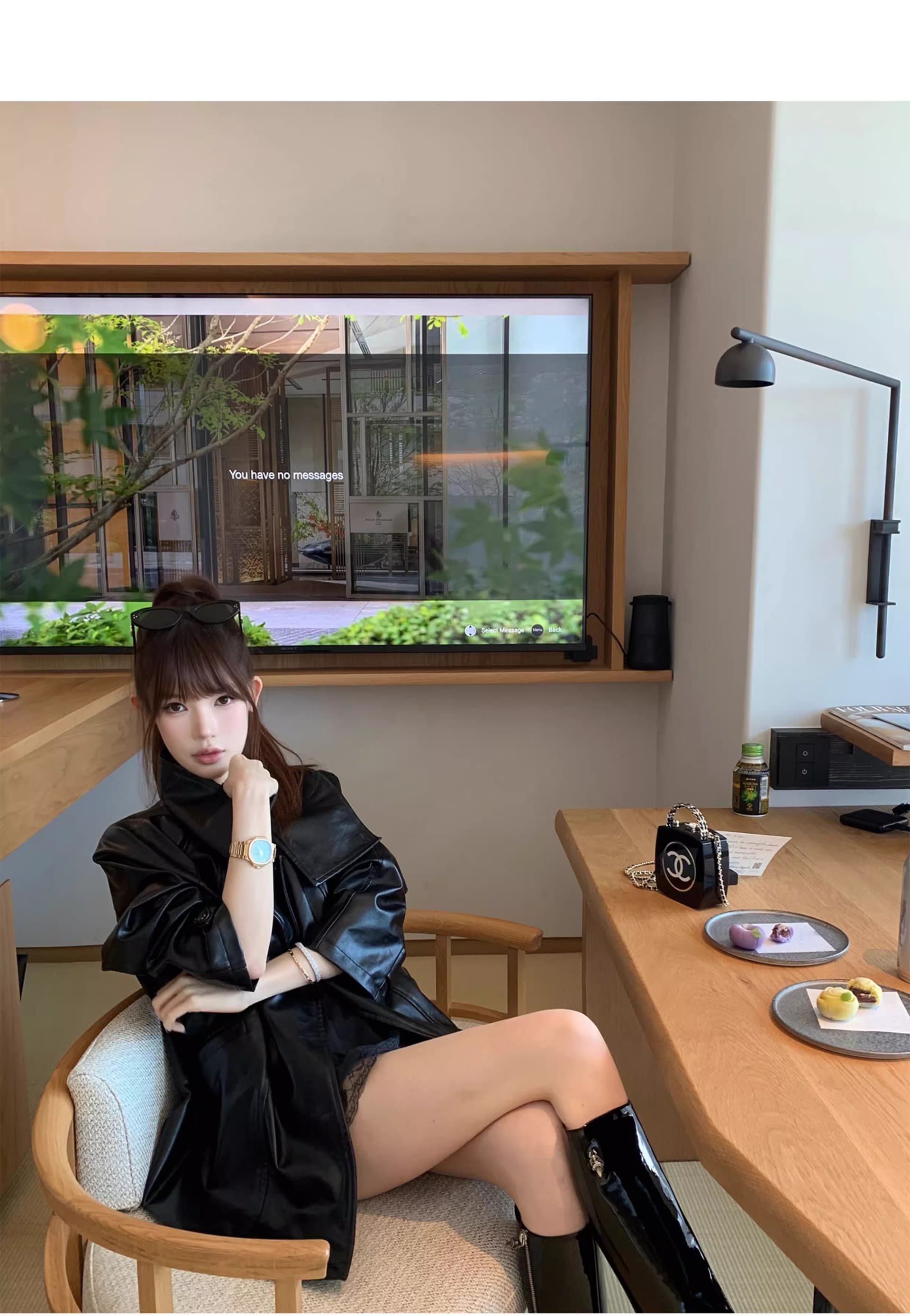 chicyou 검정색 품격 캐주얼 루즈핏 스탠드 칼라 부드럽다 가을 새로운 가죽 재킷 아메리칸 재킷 여성 코트 상세 이미지 20