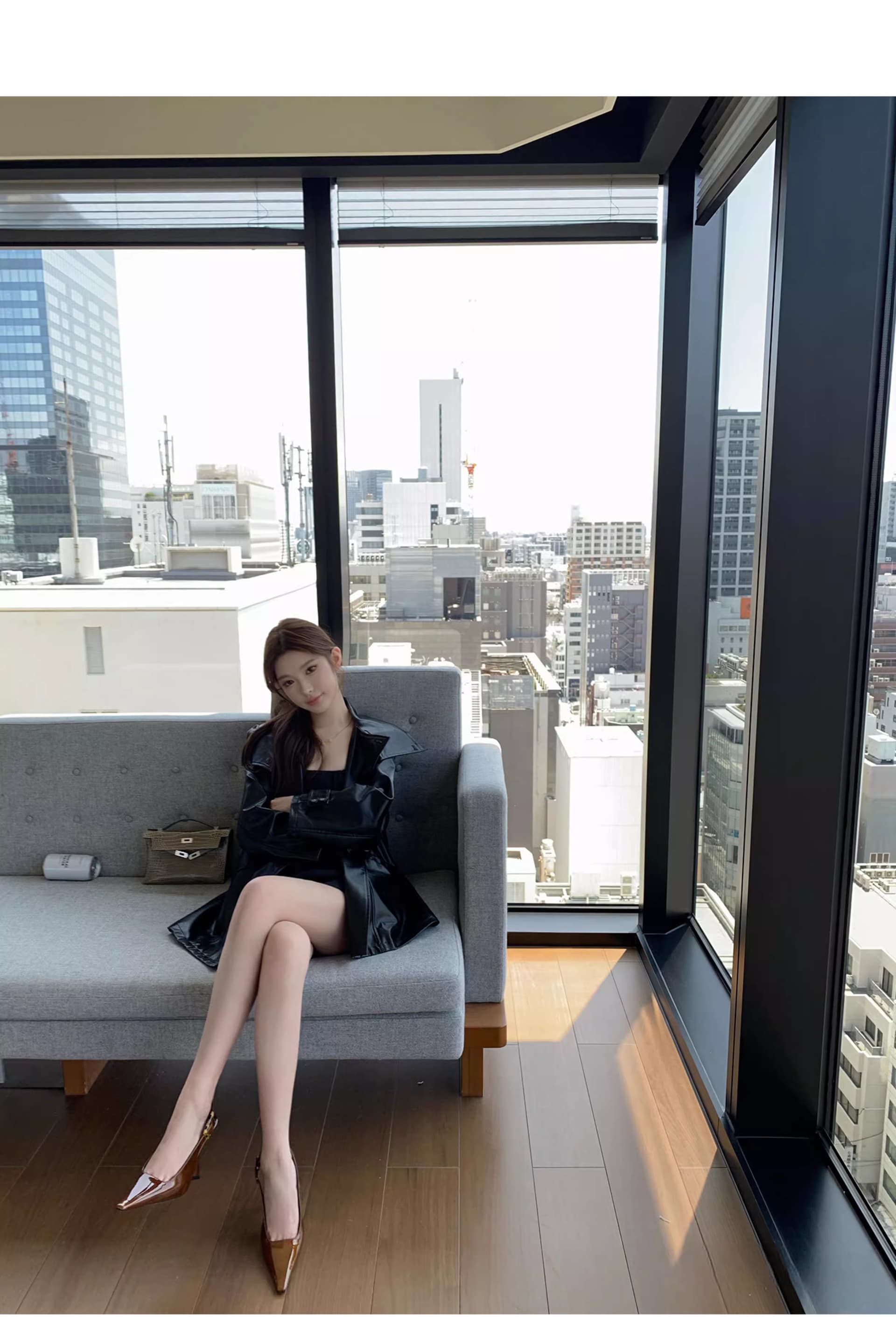 chicyou 검정색 품격 캐주얼 루즈핏 스탠드 칼라 부드럽다 가을 새로운 가죽 재킷 아메리칸 재킷 여성 코트 상세 이미지 27