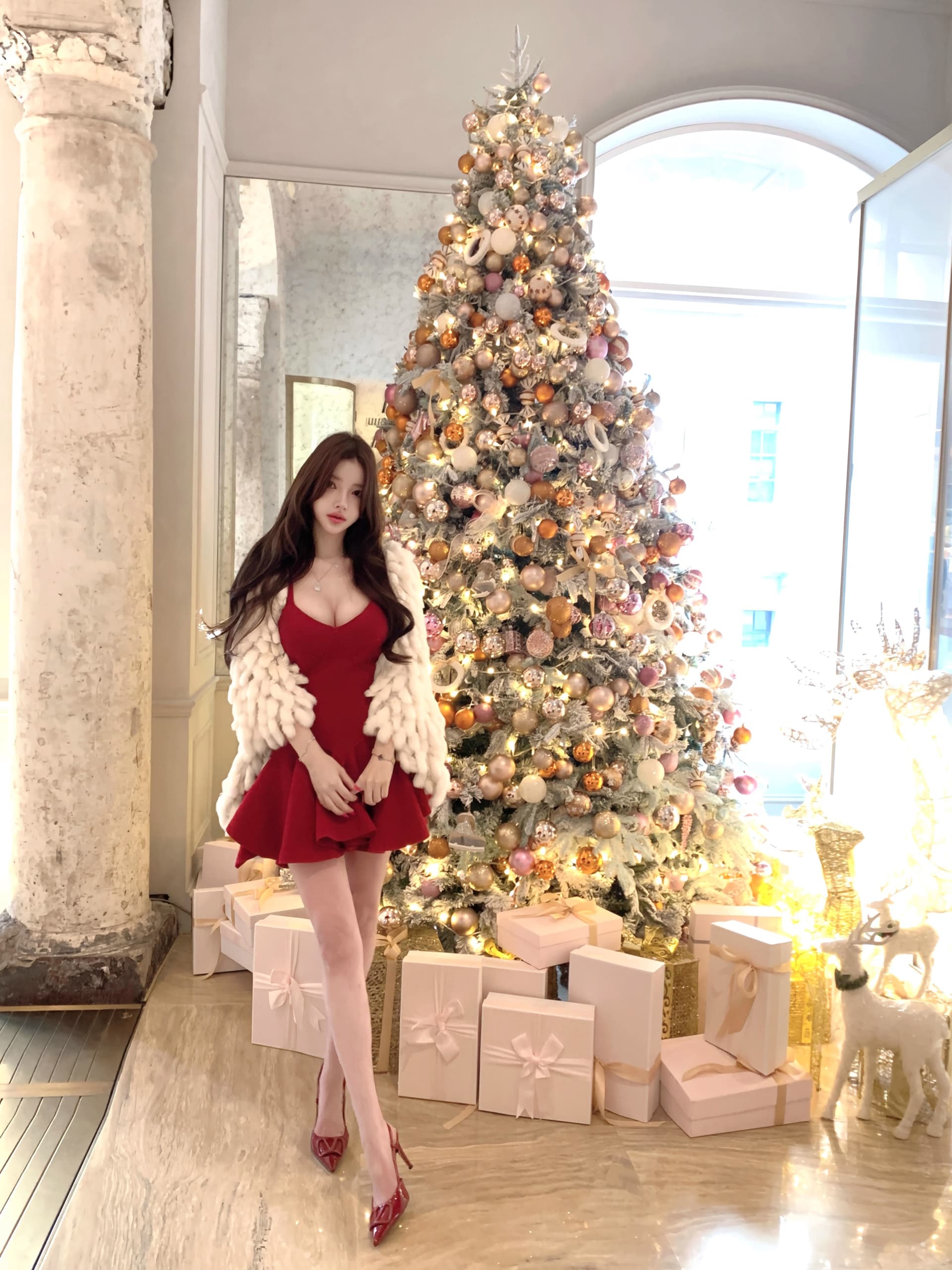 맨위 아름다움 빌드 양모 허리 수축 불규칙 아주 진자 더블 색상 만나는 슬립 드레스 상세 이미지 12