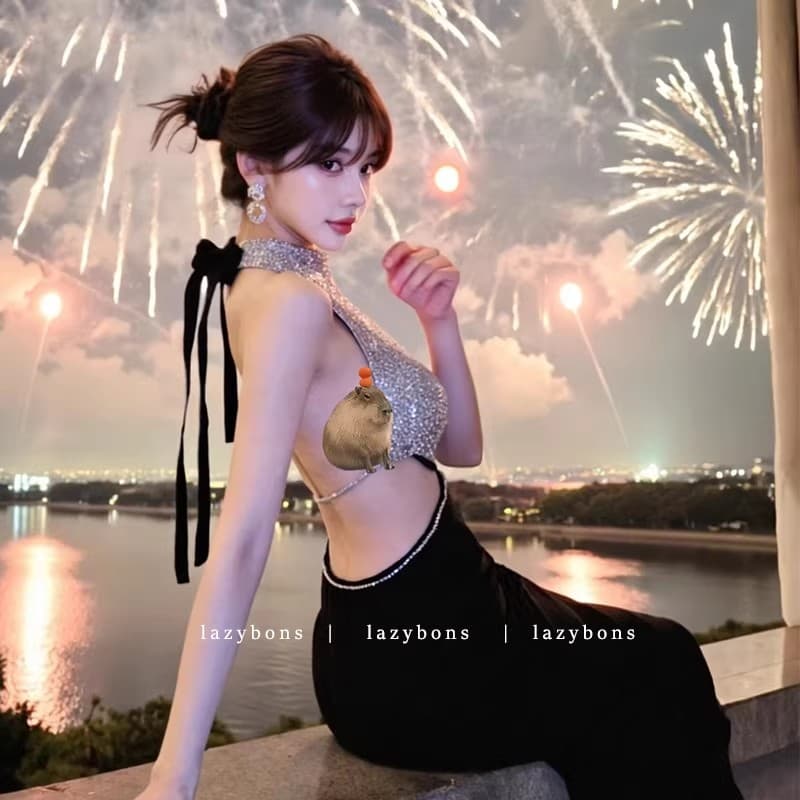 고급 센스 착용 가져 가라. 여성 품격 명문 여성 무거운 작업 섹시함 다이아몬드 세팅 행침 목 드레스 섹시함 백리스 타이트 스커트 인어 꼬리 스커트 이미지 6