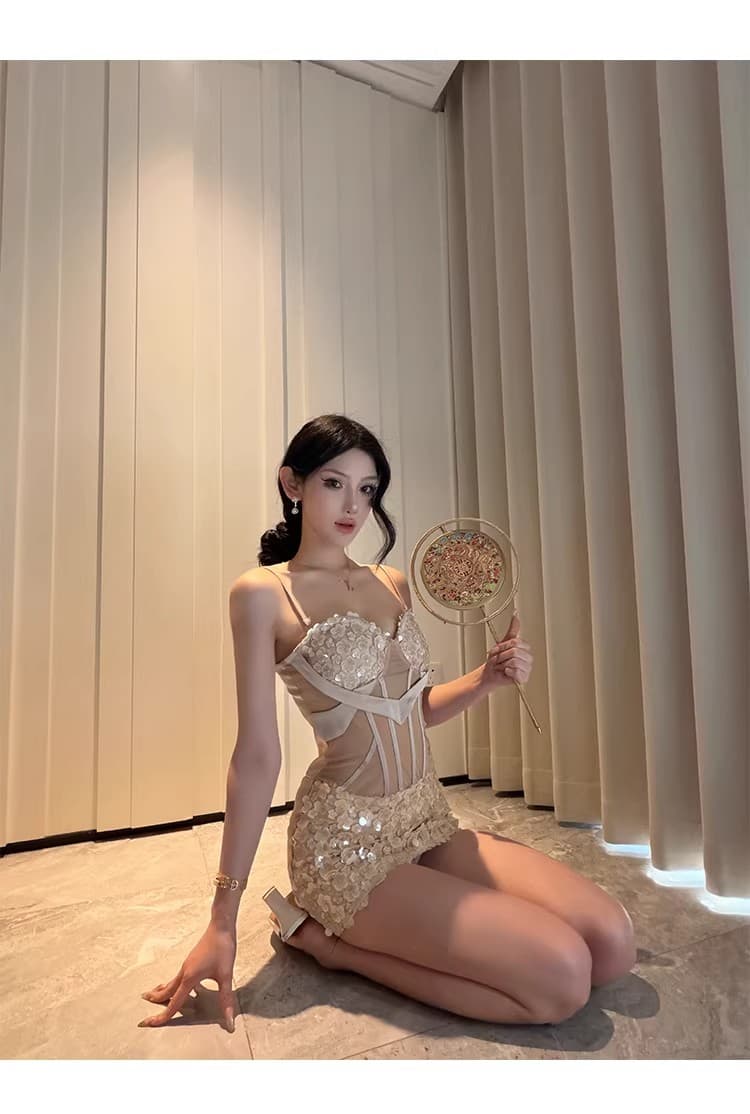 chiclynana 순수한 욕망 프랑스식 빛 럭셔리 스팽글 드레스 마이크로 ~을 통해 작은 심장 기계 디스플레이 몸 명문 여성 예복 치마 상세 이미지 12