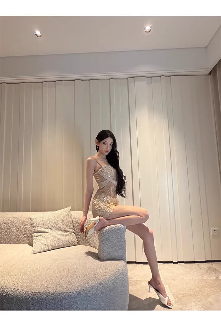 chiclynana 순수한 욕망 프랑스식 빛 럭셔리 스팽글 드레스 마이크로 ~을 통해 작은 심장 기계 디스플레이 몸 명문 여성 예복 치마 상세 이미지 15