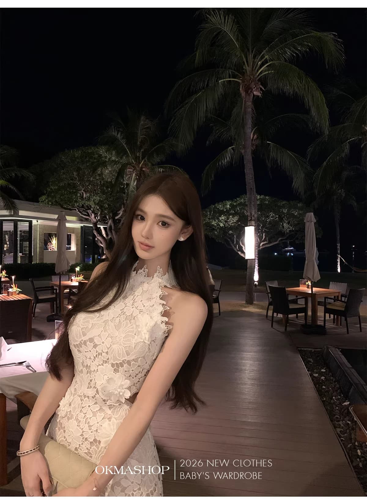 화이트 蔷 속삭임 비스듬한 어깨 여성 드레스 봄 여름 고급 센스 홀로우 아웃 레이스 순수한 욕망 오프숄더 치마 상세 이미지 15