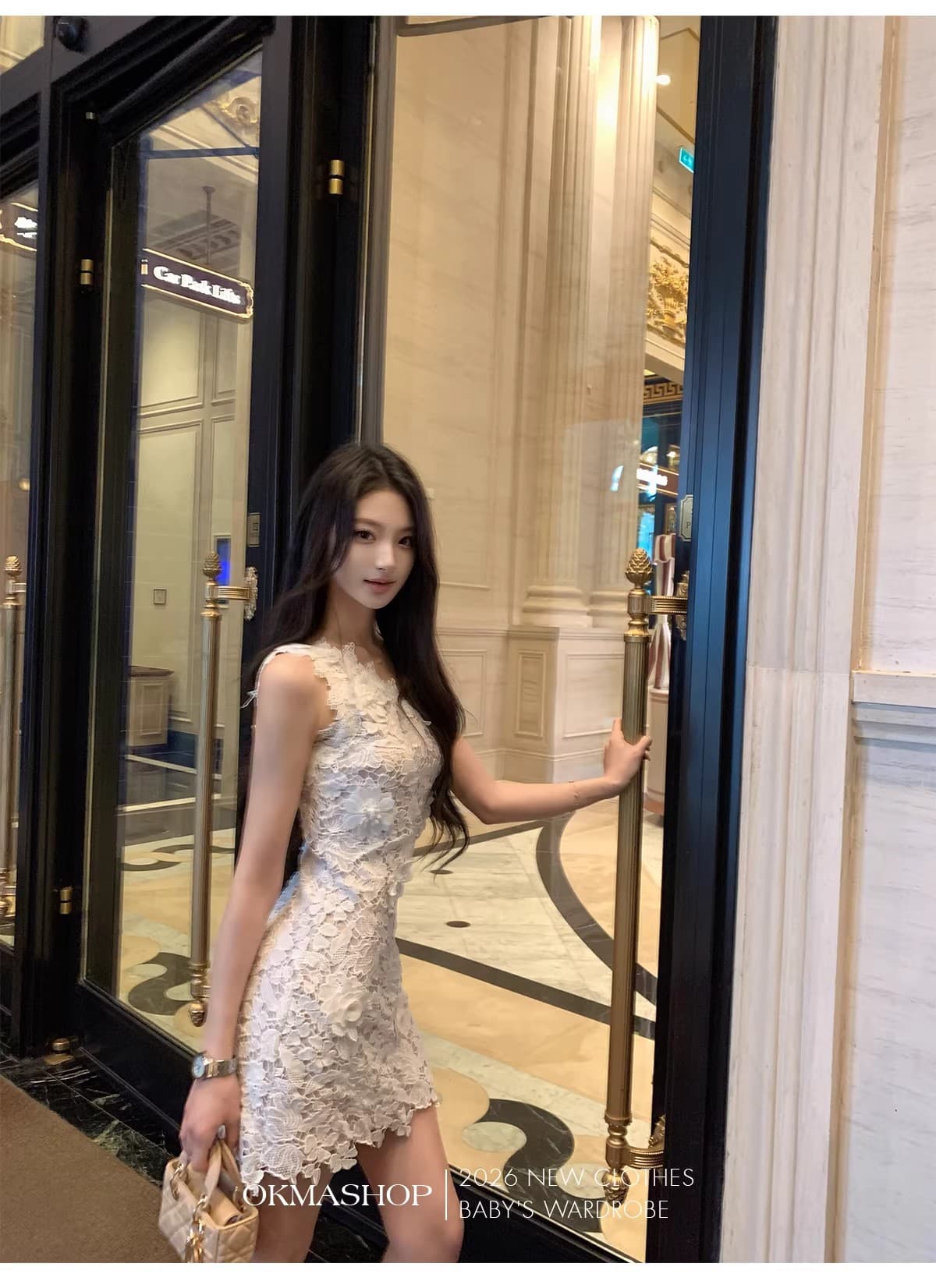화이트 蔷 속삭임 비스듬한 어깨 여성 드레스 봄 여름 고급 센스 홀로우 아웃 레이스 순수한 욕망 오프숄더 치마 상세 이미지 19
