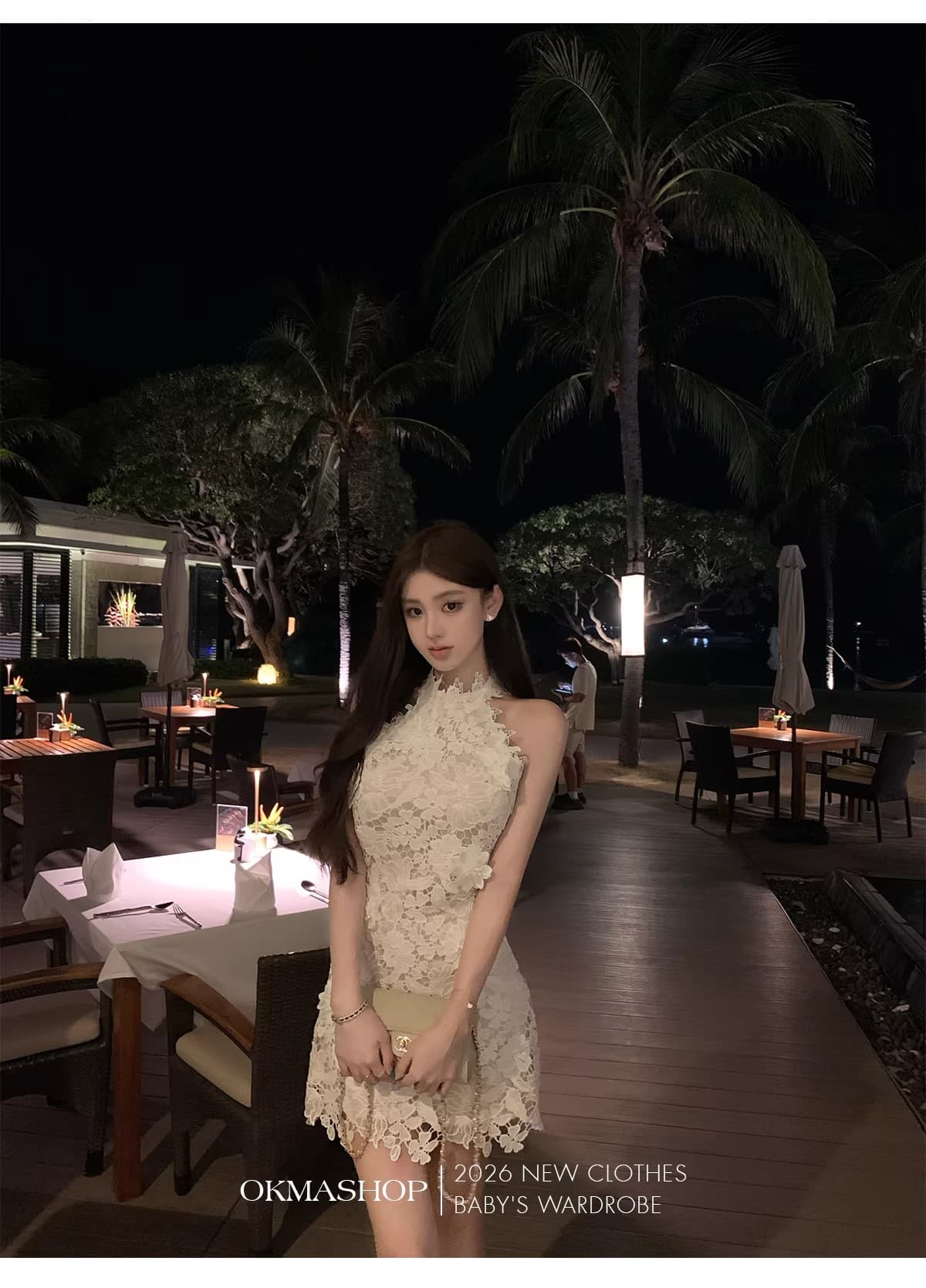화이트 蔷 속삭임 비스듬한 어깨 여성 드레스 봄 여름 고급 센스 홀로우 아웃 레이스 순수한 욕망 오프숄더 치마 상세 이미지 22