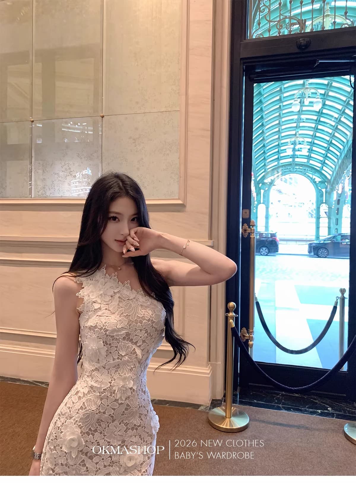화이트 蔷 속삭임 비스듬한 어깨 여성 드레스 봄 여름 고급 센스 홀로우 아웃 레이스 순수한 욕망 오프숄더 치마 상세 이미지 25
