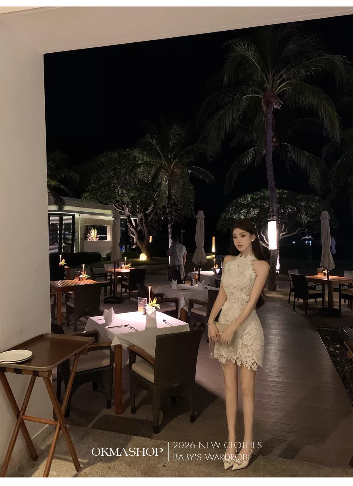 화이트 蔷 속삭임 비스듬한 어깨 여성 드레스 봄 여름 고급 센스 홀로우 아웃 레이스 순수한 욕망 오프숄더 치마 상세 이미지 29