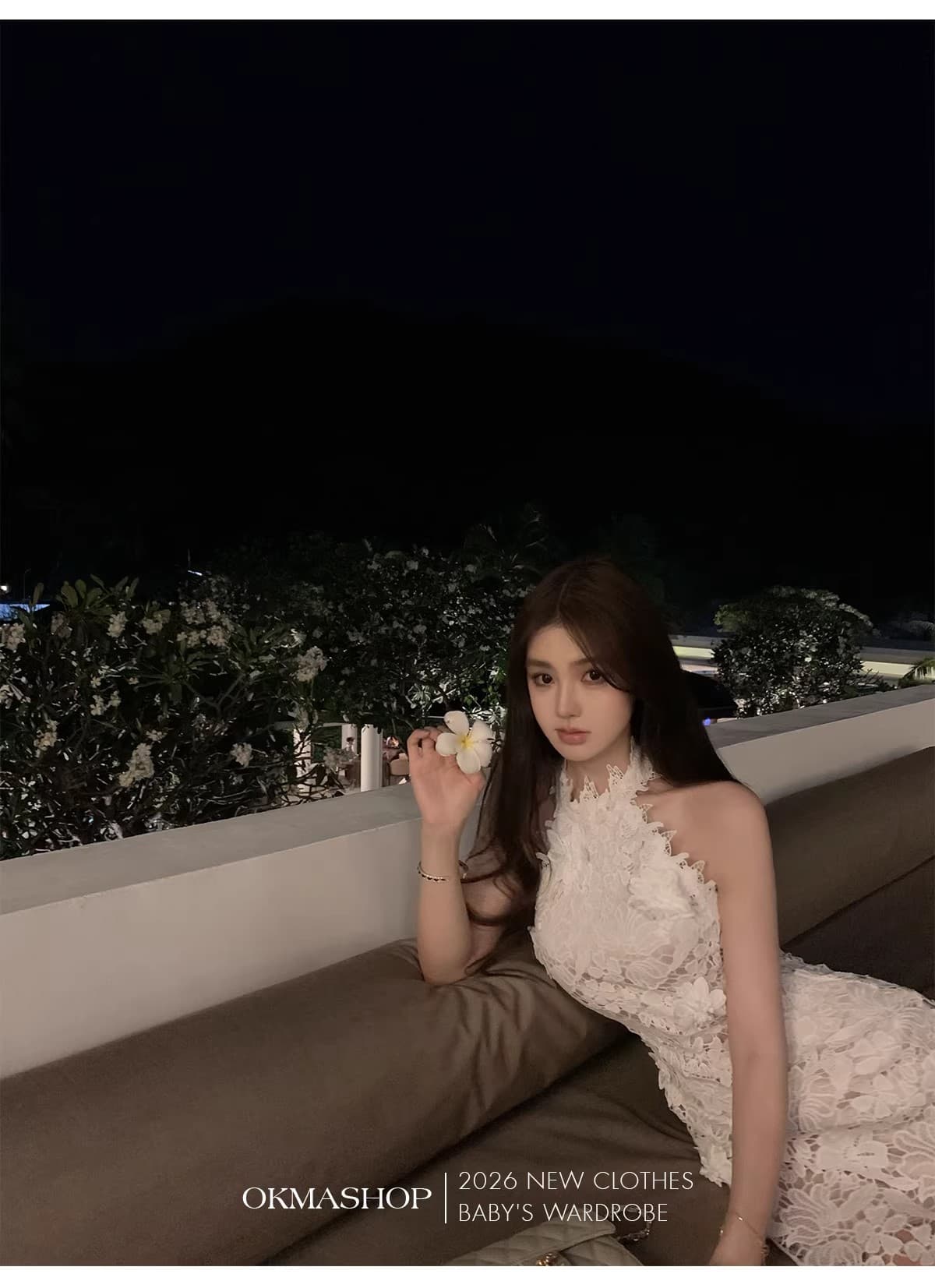 화이트 蔷 속삭임 비스듬한 어깨 여성 드레스 봄 여름 고급 센스 홀로우 아웃 레이스 순수한 욕망 오프숄더 치마 상세 이미지 30