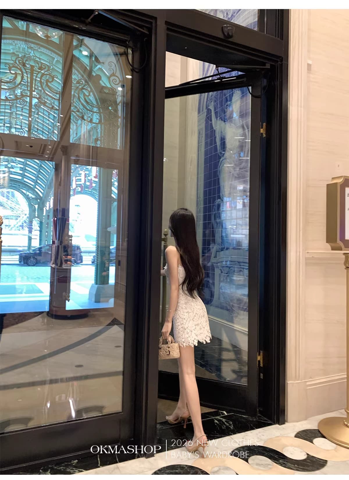 화이트 蔷 속삭임 비스듬한 어깨 여성 드레스 봄 여름 고급 센스 홀로우 아웃 레이스 순수한 욕망 오프숄더 치마 상세 이미지 39