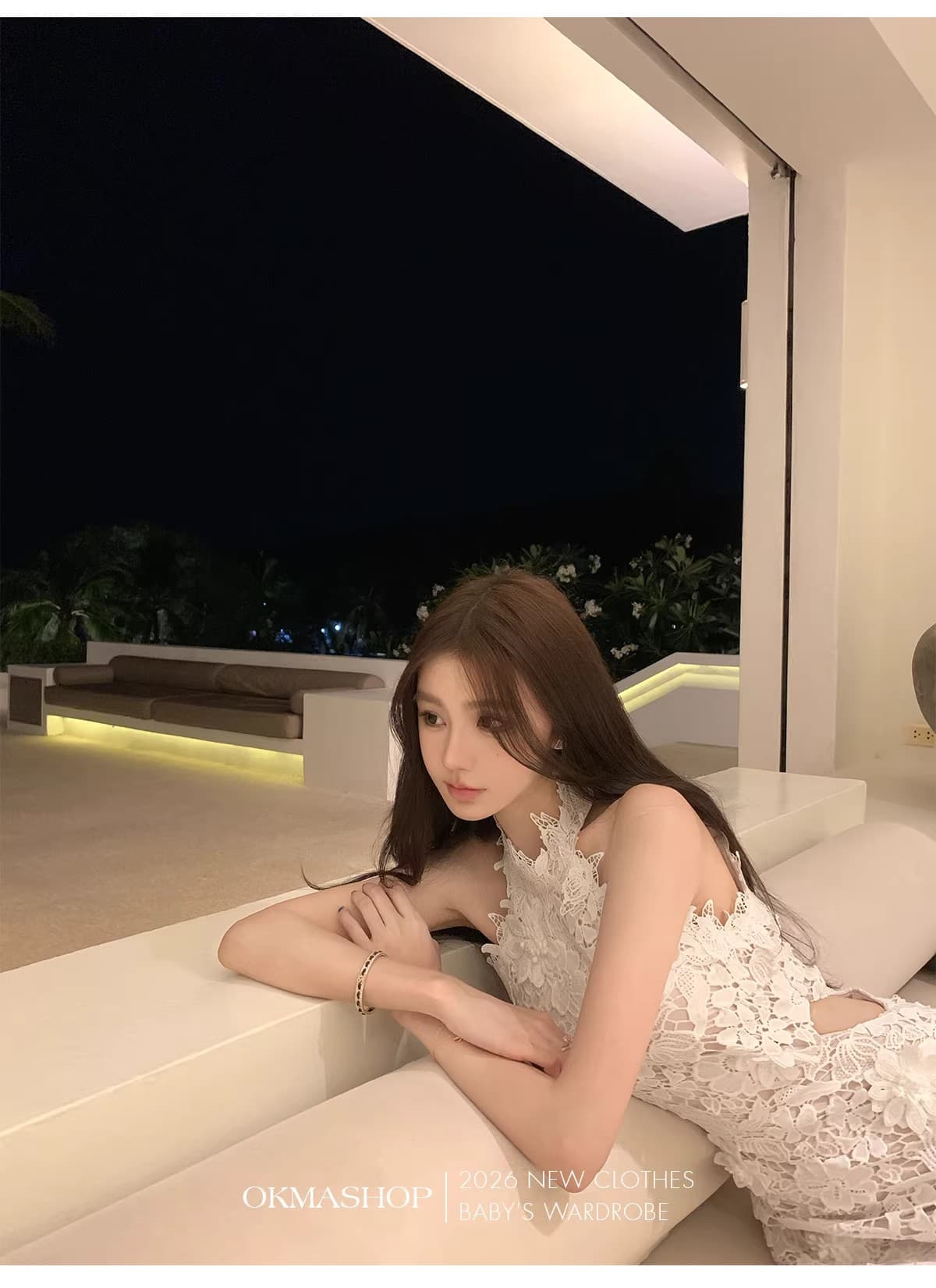 화이트 蔷 속삭임 비스듬한 어깨 여성 드레스 봄 여름 고급 센스 홀로우 아웃 레이스 순수한 욕망 오프숄더 치마 상세 이미지 45