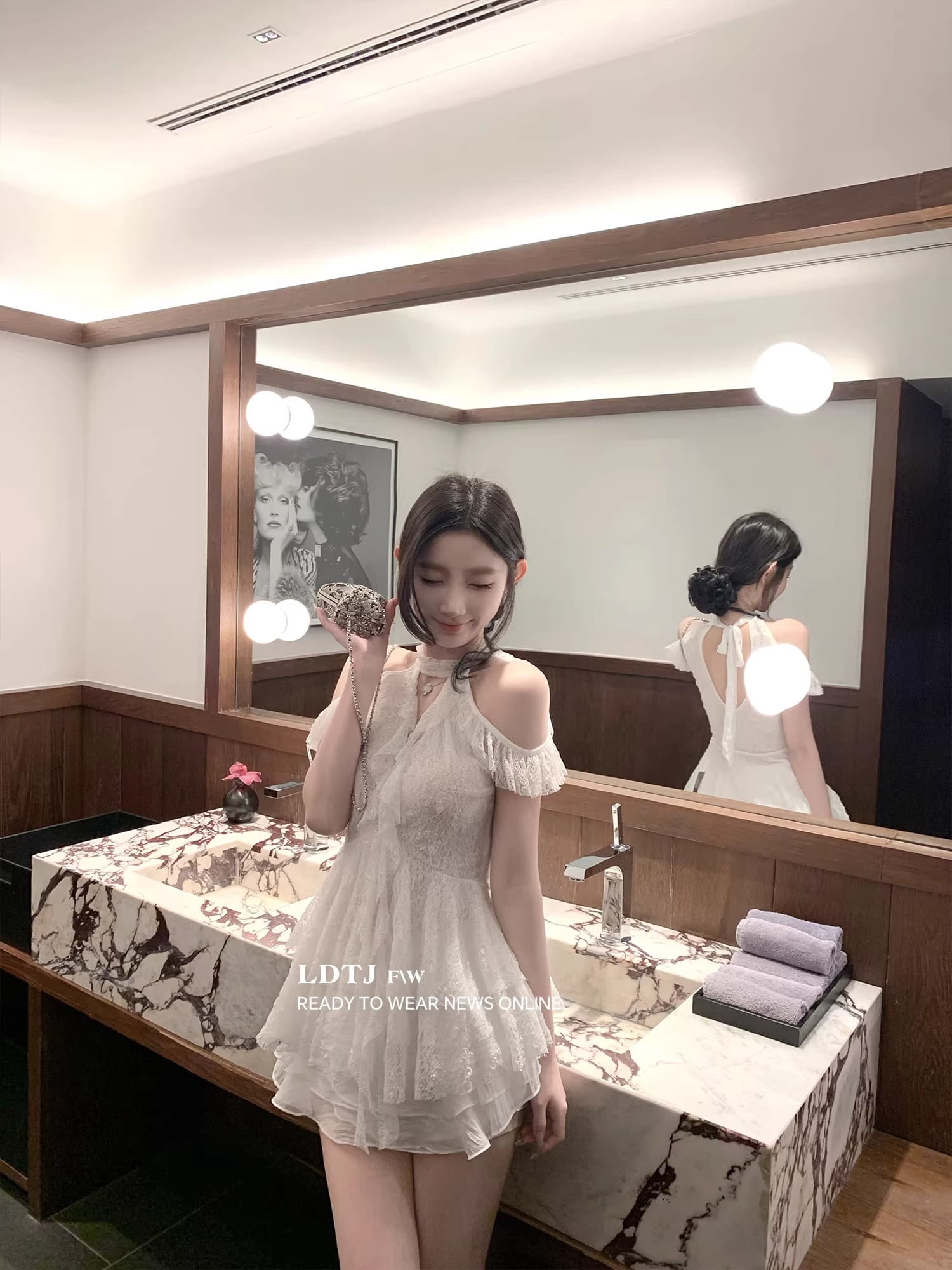 하얀 배 남자 슈퍼 무거운 작업 프랑스식 프릴 레이스 레이스업 행침 목 화이트 요정 가스 여성 드레스 상세 이미지 9