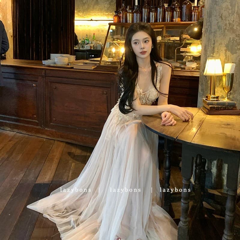 슬립 튜브탑 여성 드레스 여름 품격 생일 작은 드레스 치마 무거운 작업 디자인 센스 섹시함 레이스 Tulle 치마 이미지 5