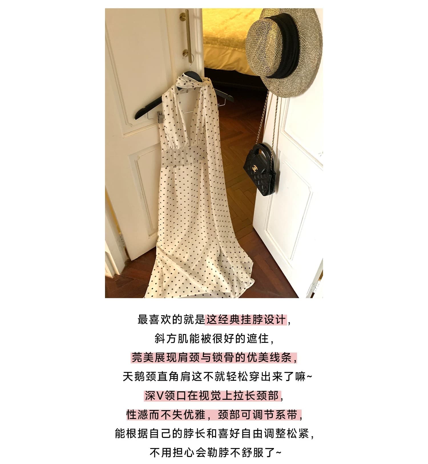 도트 무늬 브랜디 백리스 도트 무늬 프랑스식 드레스 우아함 행침 목 레이스업 롱 스커트 상세 이미지 2