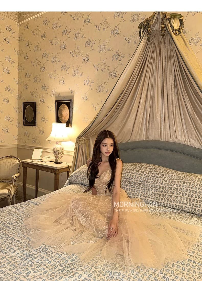 upscale 시리즈 무거운 작업 레이스 주문 구슬 삽입 조각 드레스 쇼트 스타일 롱 코트 상세 이미지 21