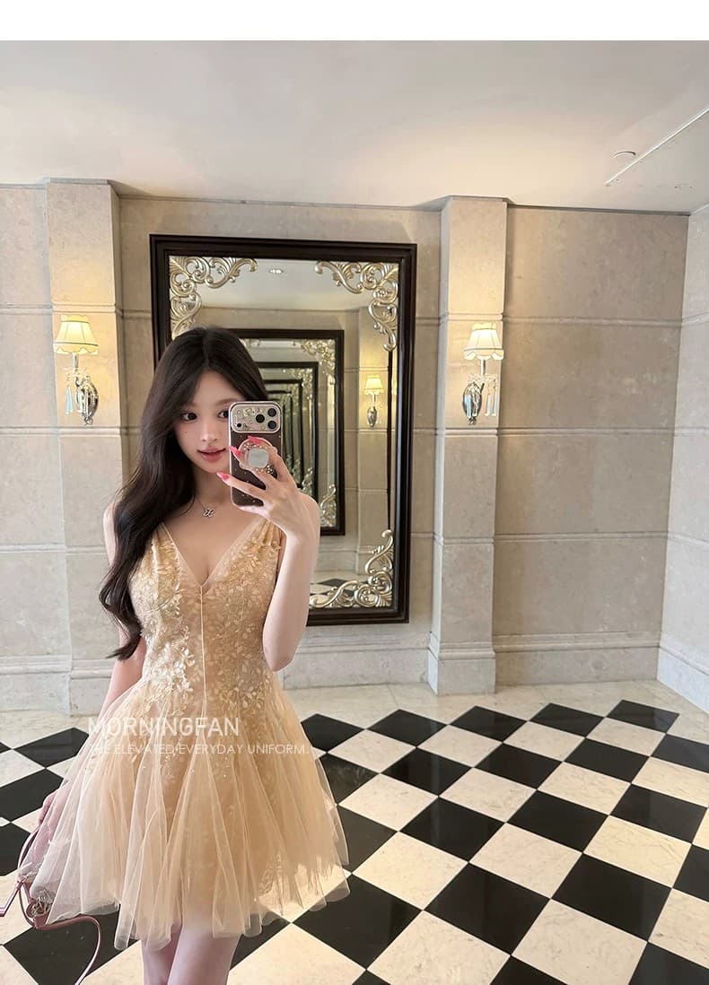upscale 시리즈 무거운 작업 레이스 주문 구슬 삽입 조각 드레스 쇼트 스타일 롱 코트 상세 이미지 24